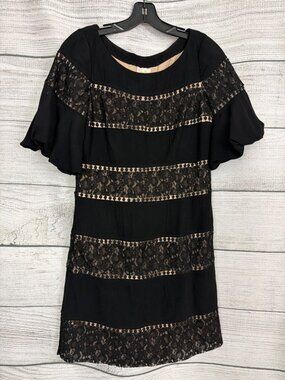 Tracy Reese Lace Panel Dress With Flutter Sleeves & Button Back Size 6